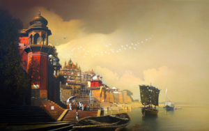 Amit Bhar, Beyond the Shore, 36x60 Inches, Oil on Canvas, Rs. 325,000