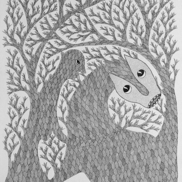Dhawat Singh, Gond, 43x33 Inches, Acrylic & Ink on Canvas