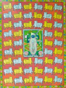 K Singh, Pichwai, 36x48 Inches, Stone Colours on Cotton Fabric