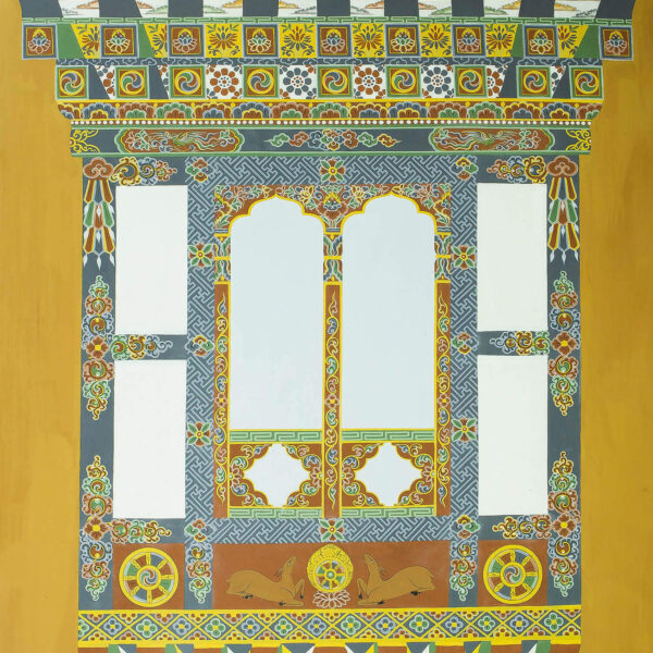 Kinga C, Bhutanese Homes, 67x55 Inches, Bamboo and organic paint on Canvas