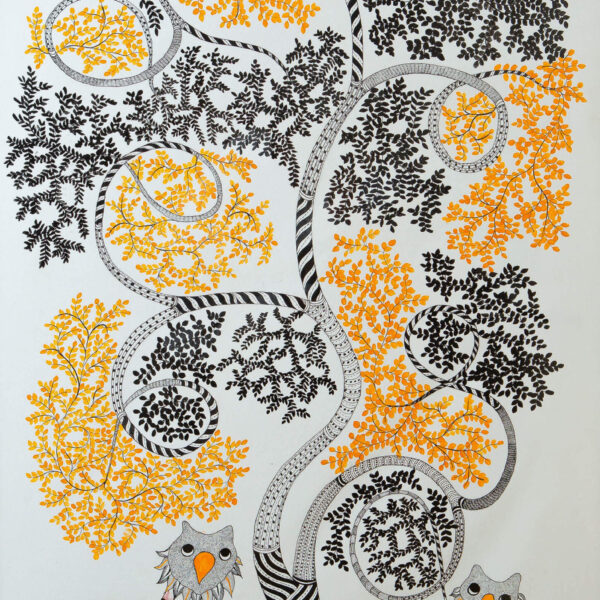 M Shyam, Gond, 57x35 Inches, Acrylic on Canvas