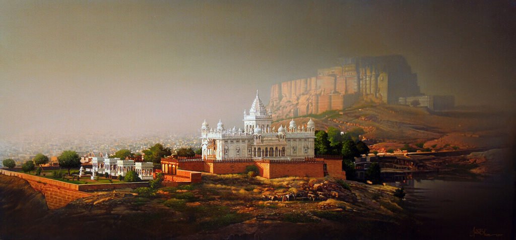 Amit Bhar, Rajasthan 28x60 Inches, Acrylic & Oil on Canvas