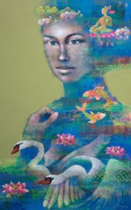 Shampa Sircar Das, Saraswati, 48x30 Inches, Acrylic on Canvas