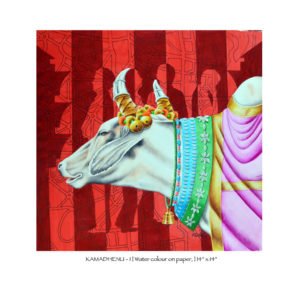 Rohit Sharma, KAMADHENU - I _ Water colour on paper, _ 14” x 14”