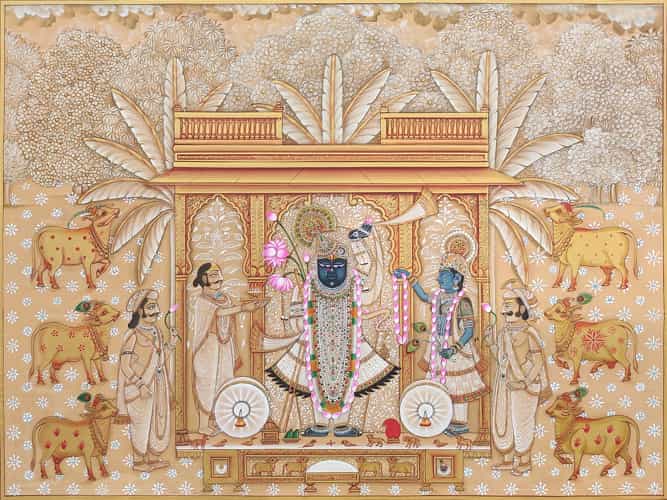 K.M. Singh, Untitled, Gold Leaf & Organic Paint on Fabric, 36x48 Inches