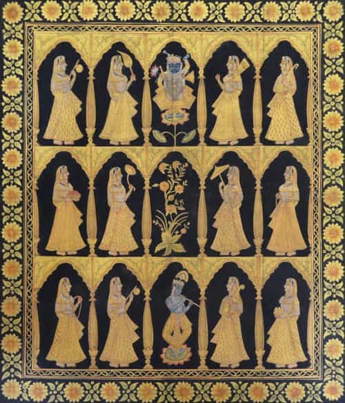 K.M. Singh, Untitled, Gold Leaf & Organic Paint on Fabric, 56x48 Inches