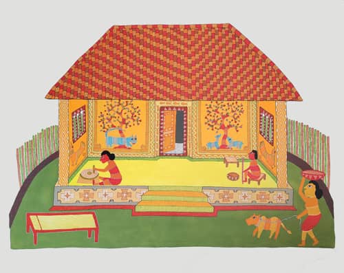 Dhavat Singh, Dwellings, Ink & Organic Paint on Canvas, 47x59 Inches