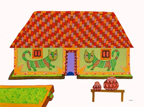 Dhavat Singh, Dwellings, Ink & Organic Paint on Paper, 15x21 Inches