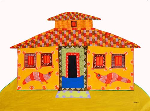 Dhavat Singh, Dwellings, Ink & Organic Paint on Paper, 15x21 Inches