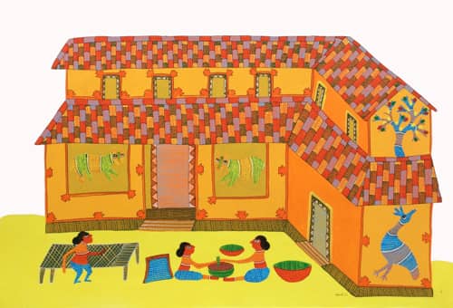 Dhavat Singh, Dwellings, Ink & Organic Paint on Paper, 15x22 Inches
