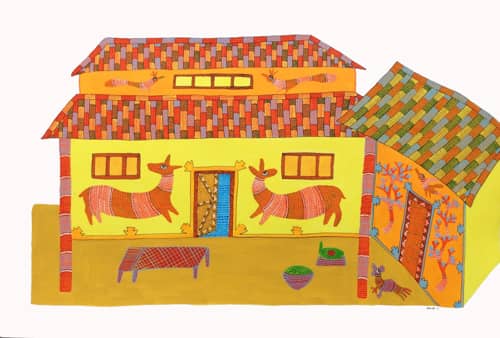 Dhavat Singh, Dwellings, Ink & Organic Paint on Paper, 15x22 Inches