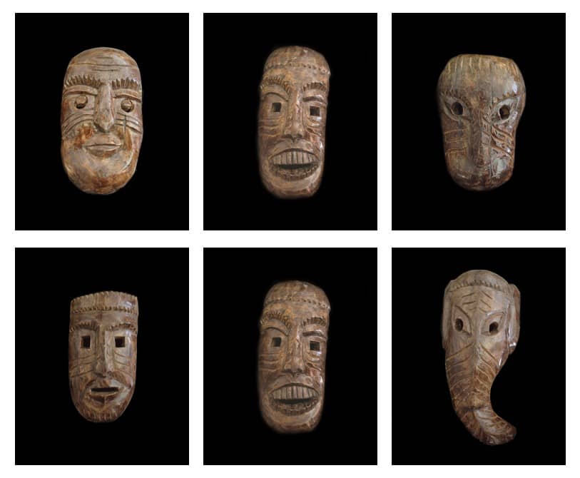 Ram Kumar Shyam, Gond Wooden Masks, Handcrafted Wood, Varied Sizes (9.5x7x2 inches to 19x9.5x2 inches)